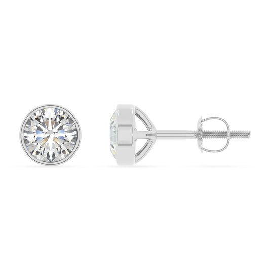 lab grown moissanite round stud earrings in platinum