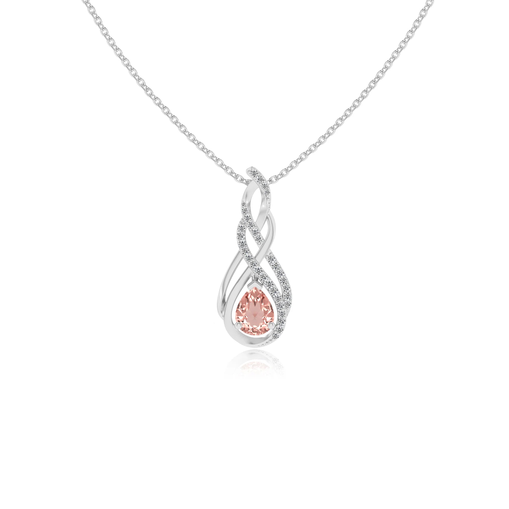 lab grown morganite pear solitaire necklaces in white gold