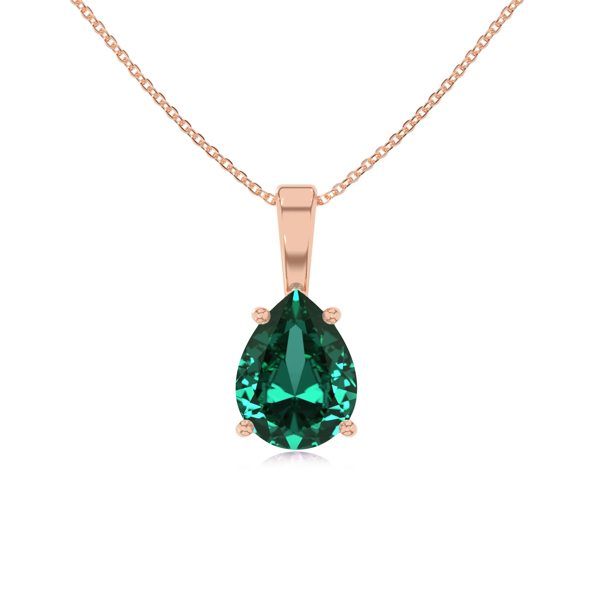 lab grown emerald pear solitaire necklaces in rose gold