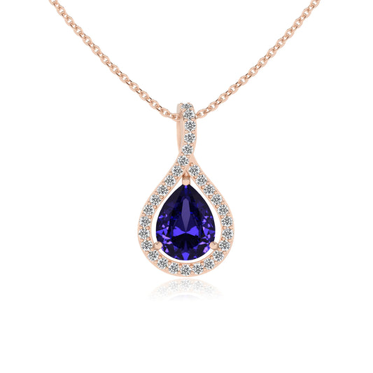 lab grown tanzanite pear solitaire necklaces in rose gold