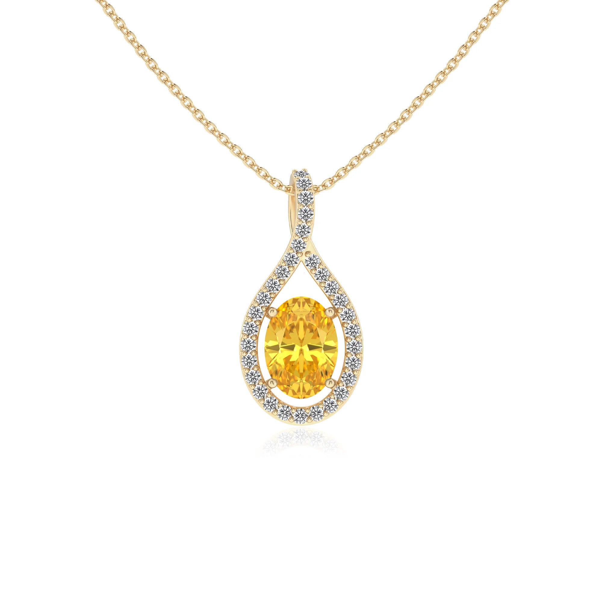 lab grown yellow-sapphire oval solitaire necklaces in yellow gold