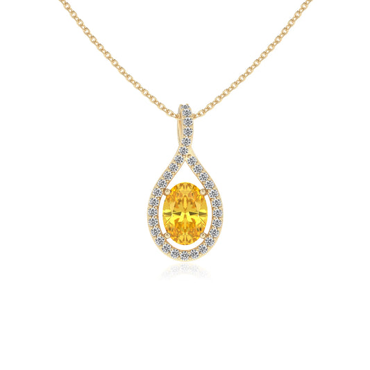 lab grown yellow-sapphire oval solitaire necklaces in yellow gold