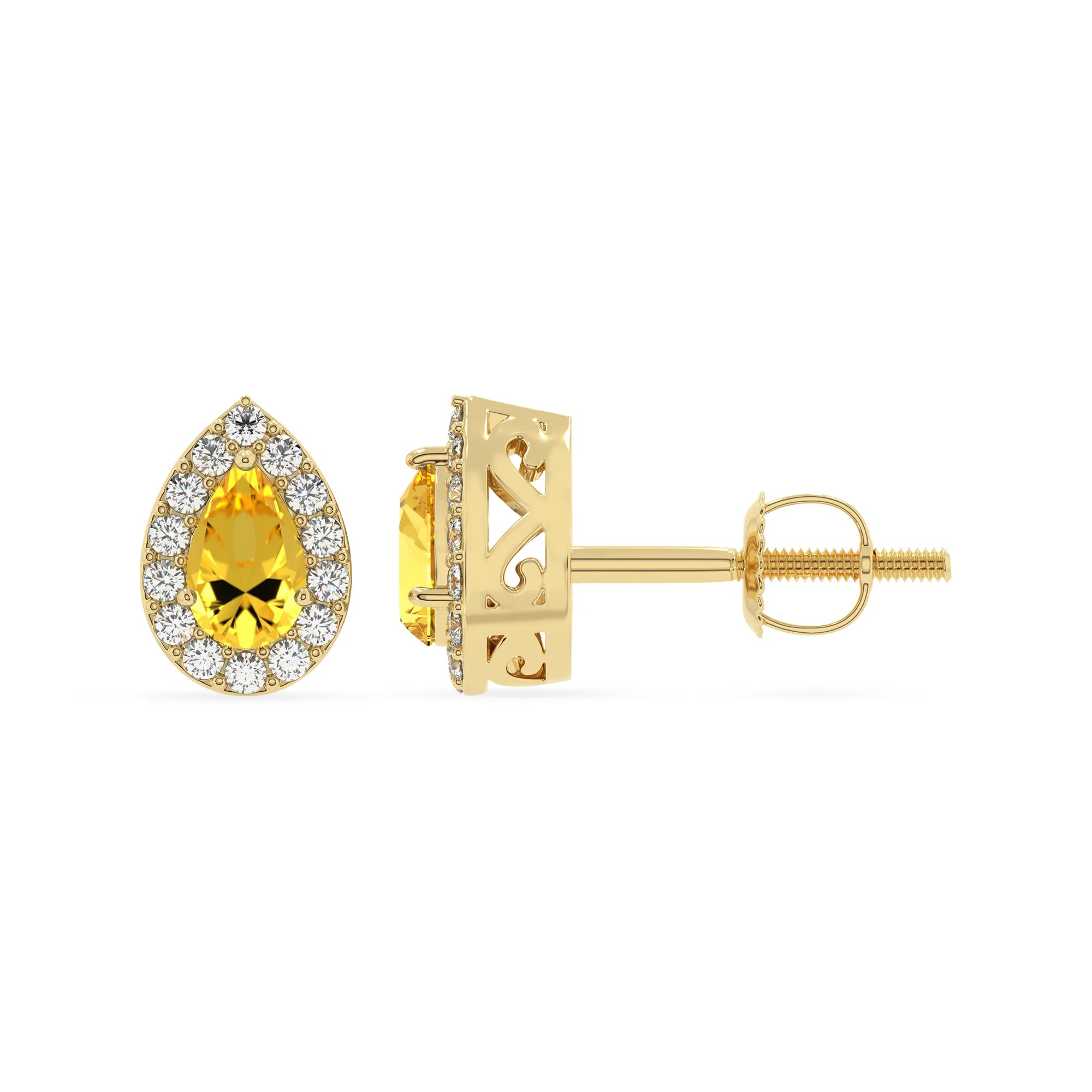 lab grown yellow sapphire pear stud earrings in yellow gold