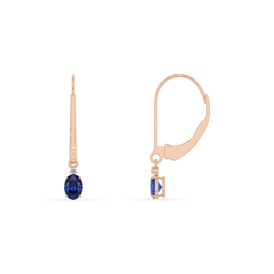 lab grown blue sapphire oval drop earrings in rose gold