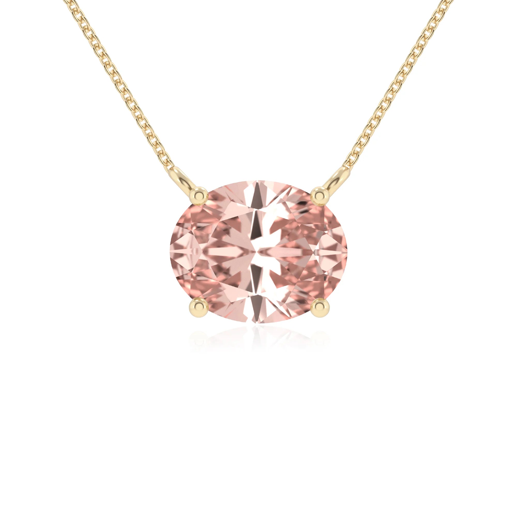 lab grown morganite oval solitaire necklaces in yellow gold