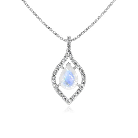 natural rainbow-moonstone pear infinity necklaces in sterling silver