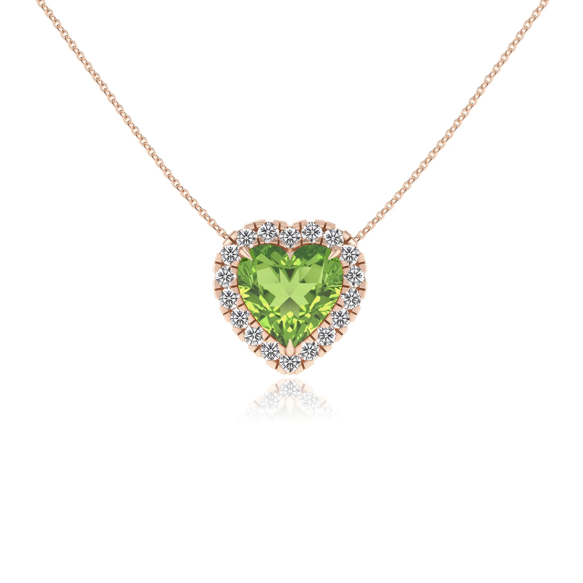 natural peridot heart solitaire necklaces in rose gold