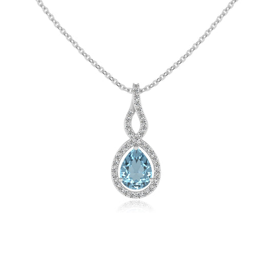 lab grown aquamarine pear necklaces in platinum