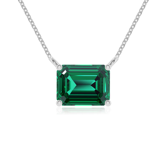 lab grown emerald octogon cut solitaire necklaces in sterling silver