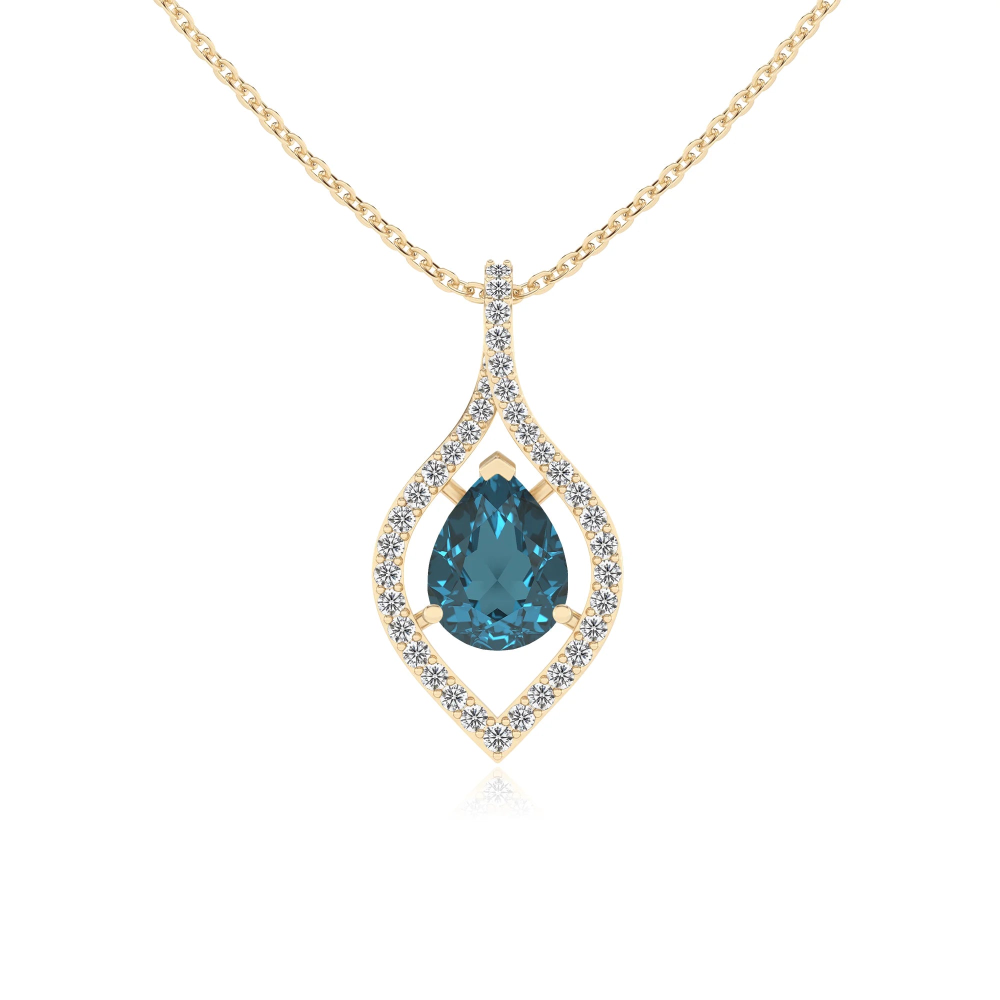 natural london-blue-topaz pear infinity necklaces in yellow gold