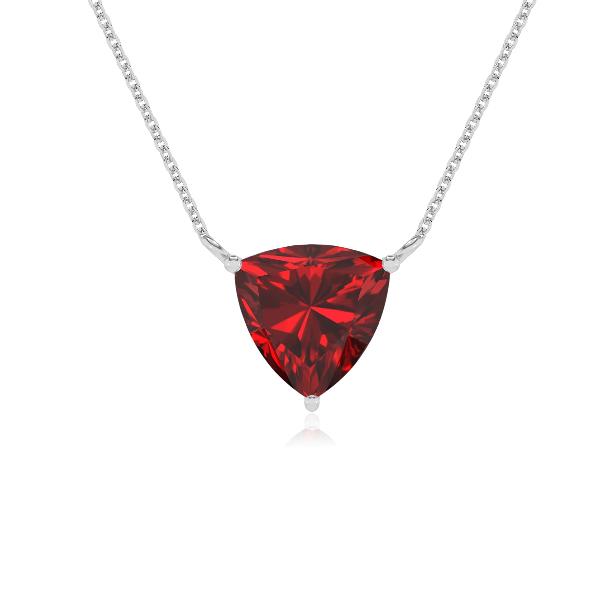 lab grown ruby trillion solitaire necklaces in platinum