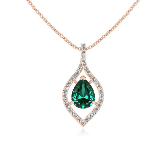 lab grown emerald pear infinity necklaces in rose gold