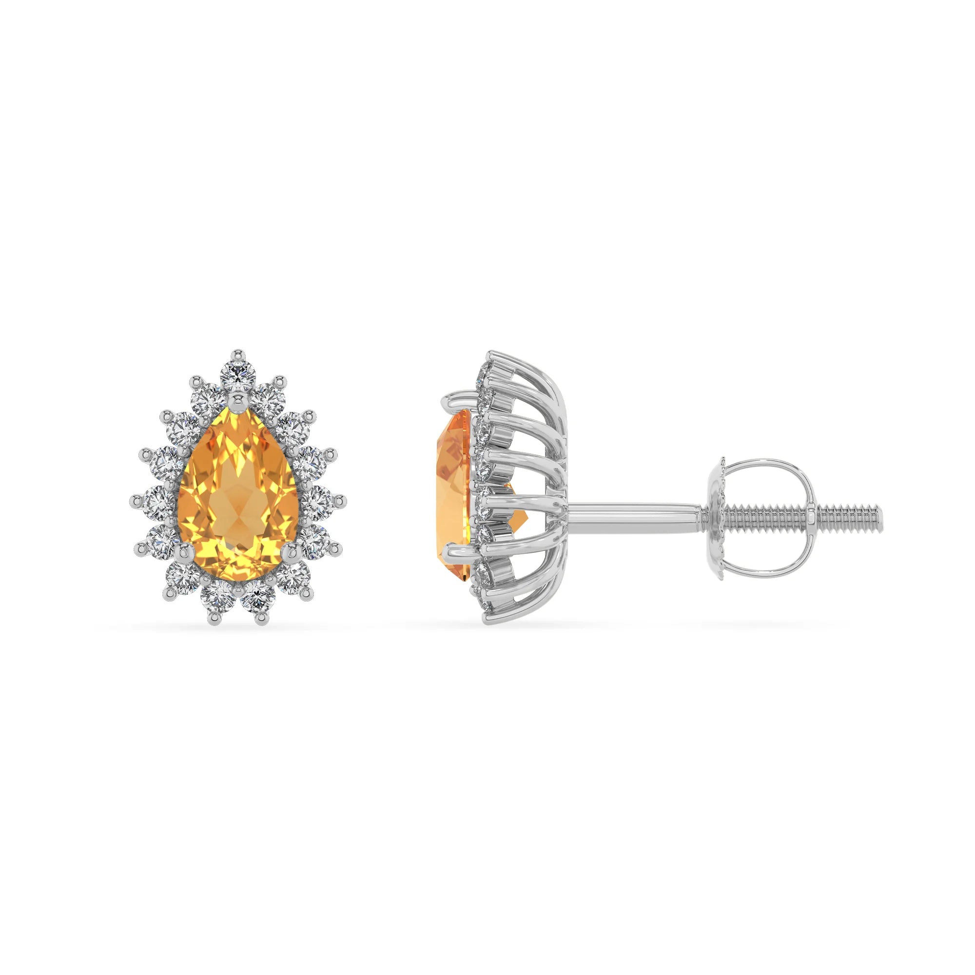 lab grown citrine pear stud earrings in white gold