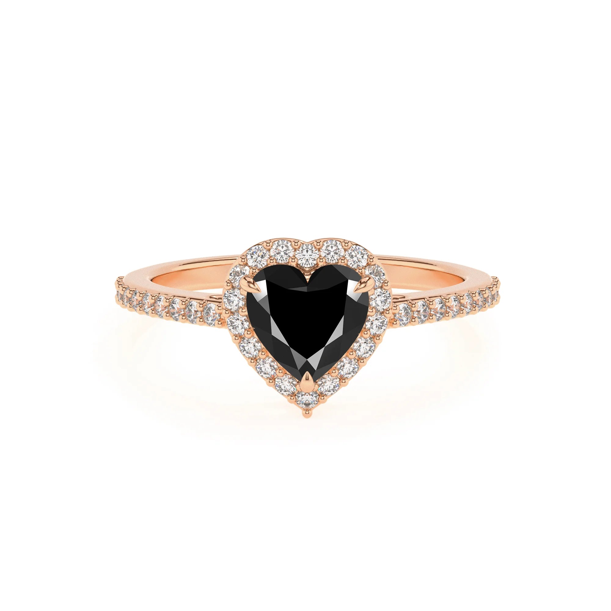 natural black-onyx heart solitaire rings in rose gold