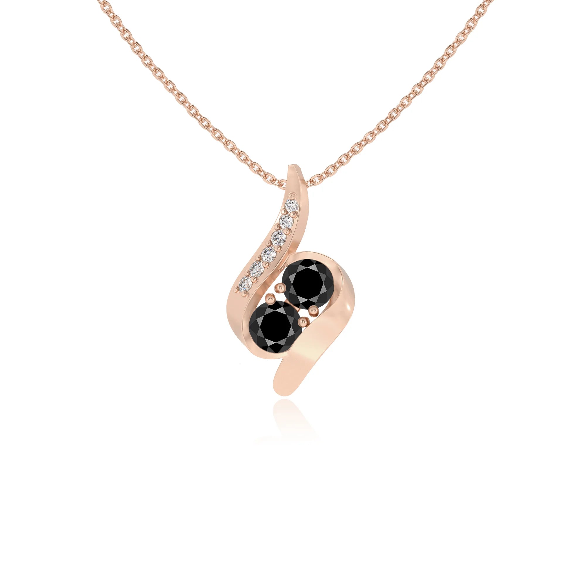 natural black-onyx round solitaire v-bale necklaces in rose gold
