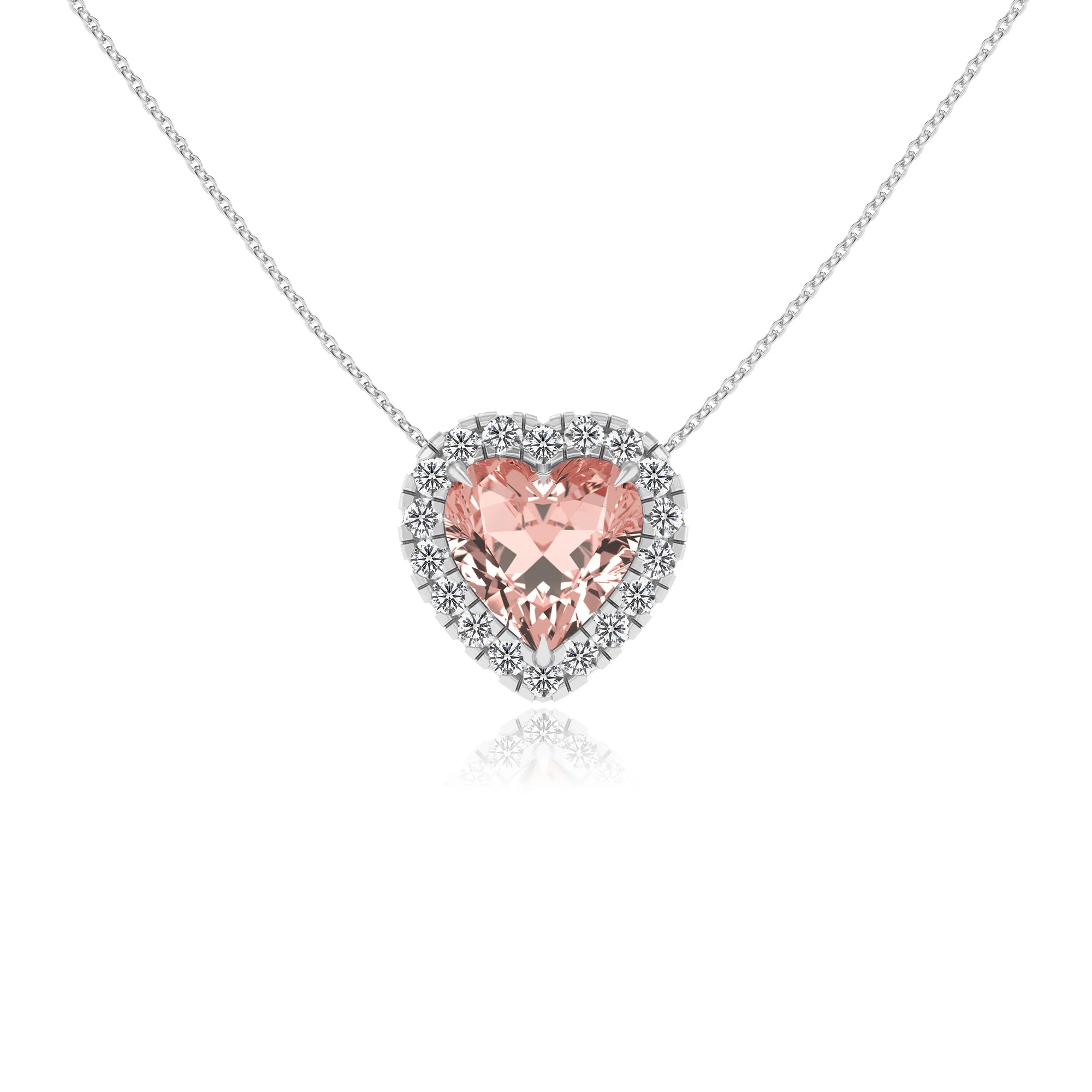 lab grown morganite heart solitaire necklaces in platinum