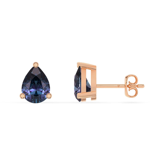 lab grown alexandrite pear stud earrings in rose gold