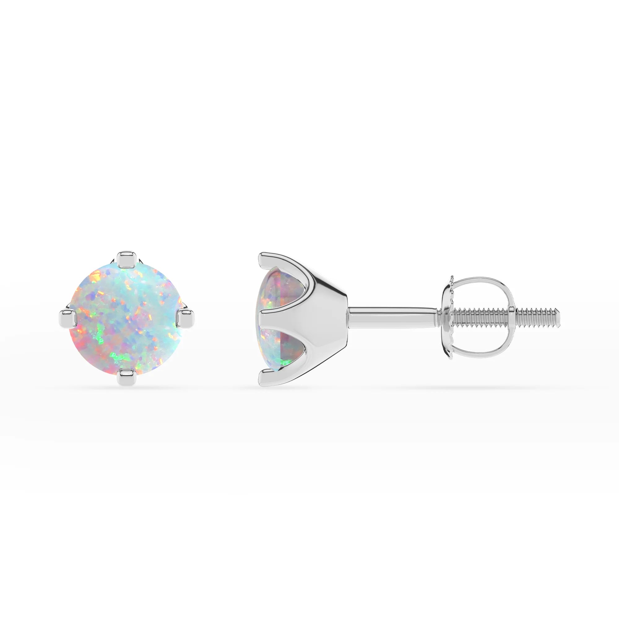 lab grown opal round stud earrings in platinum