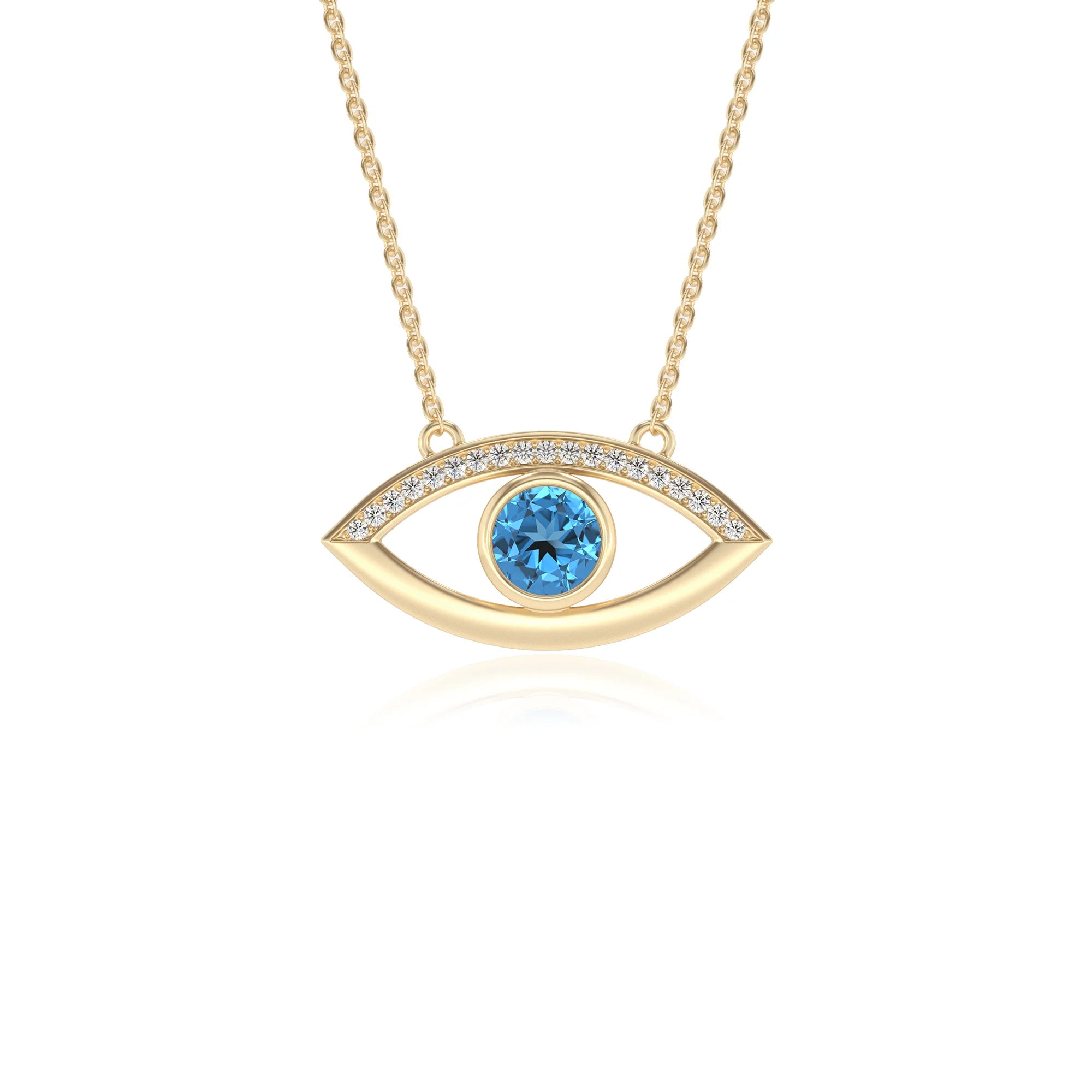 natural swiss-blue-topaz round solitaire necklaces in yellow gold