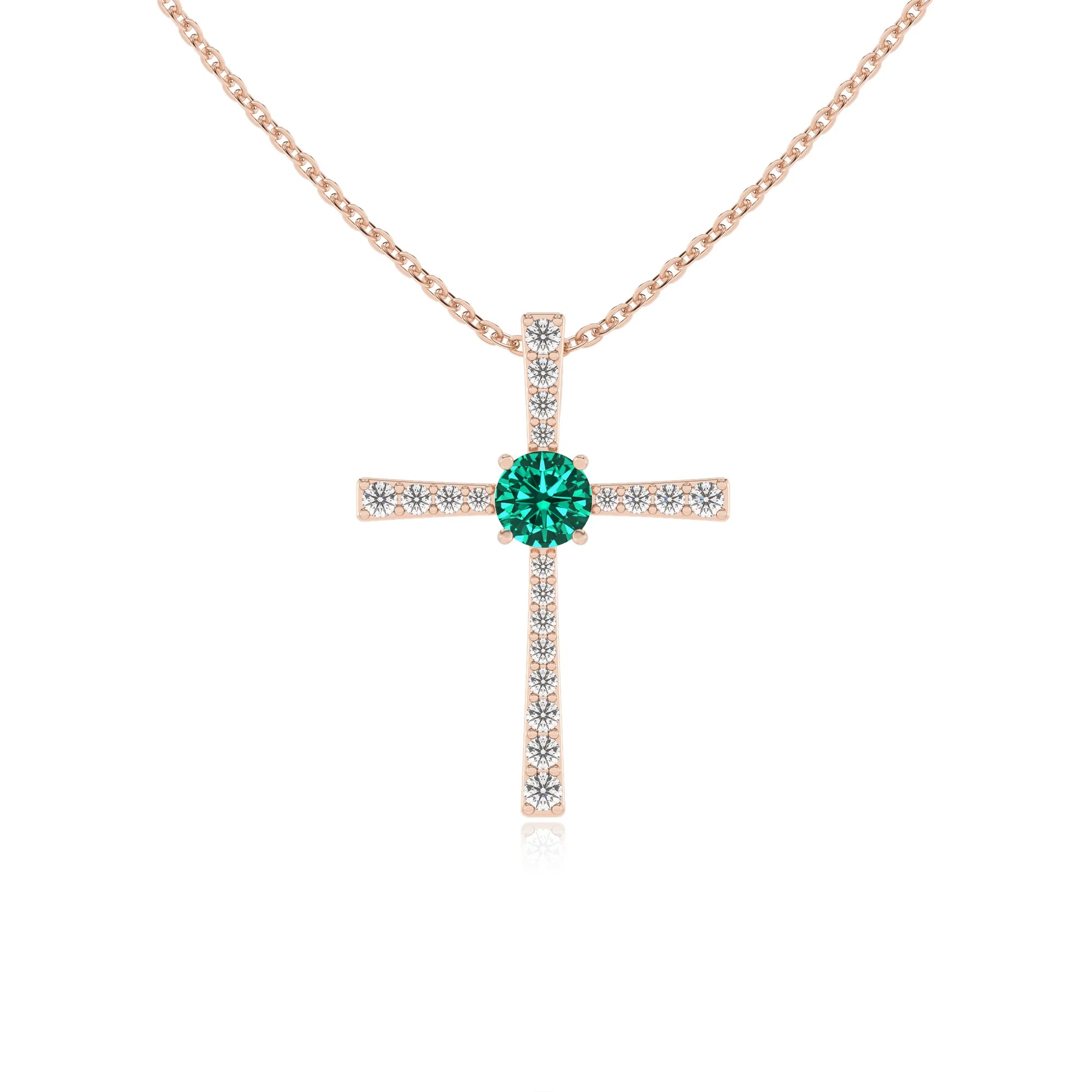 lab grown emerald round infinity necklaces in rose gold