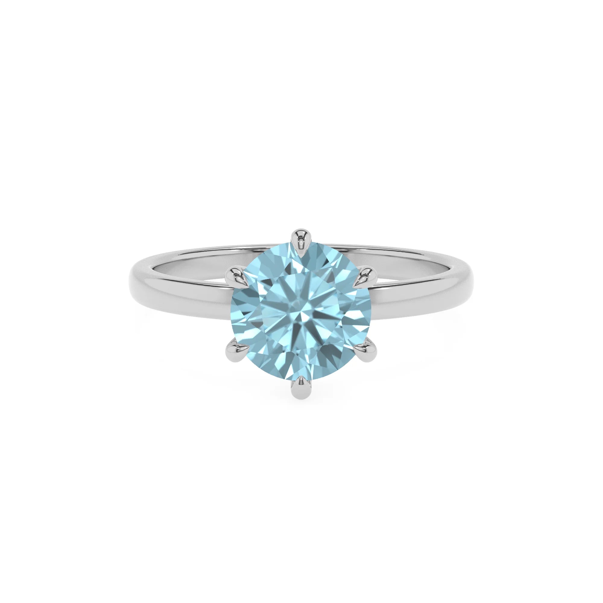 lab grown aquamarine round solitaire rings in sterling silver