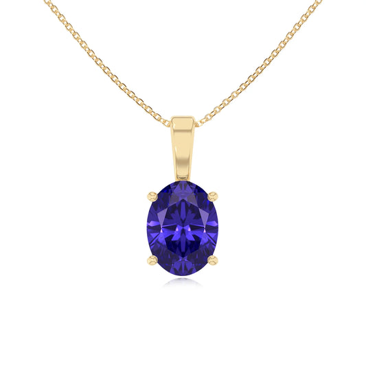 lab grown tanzanite oval solitaire necklaces in yellow gold