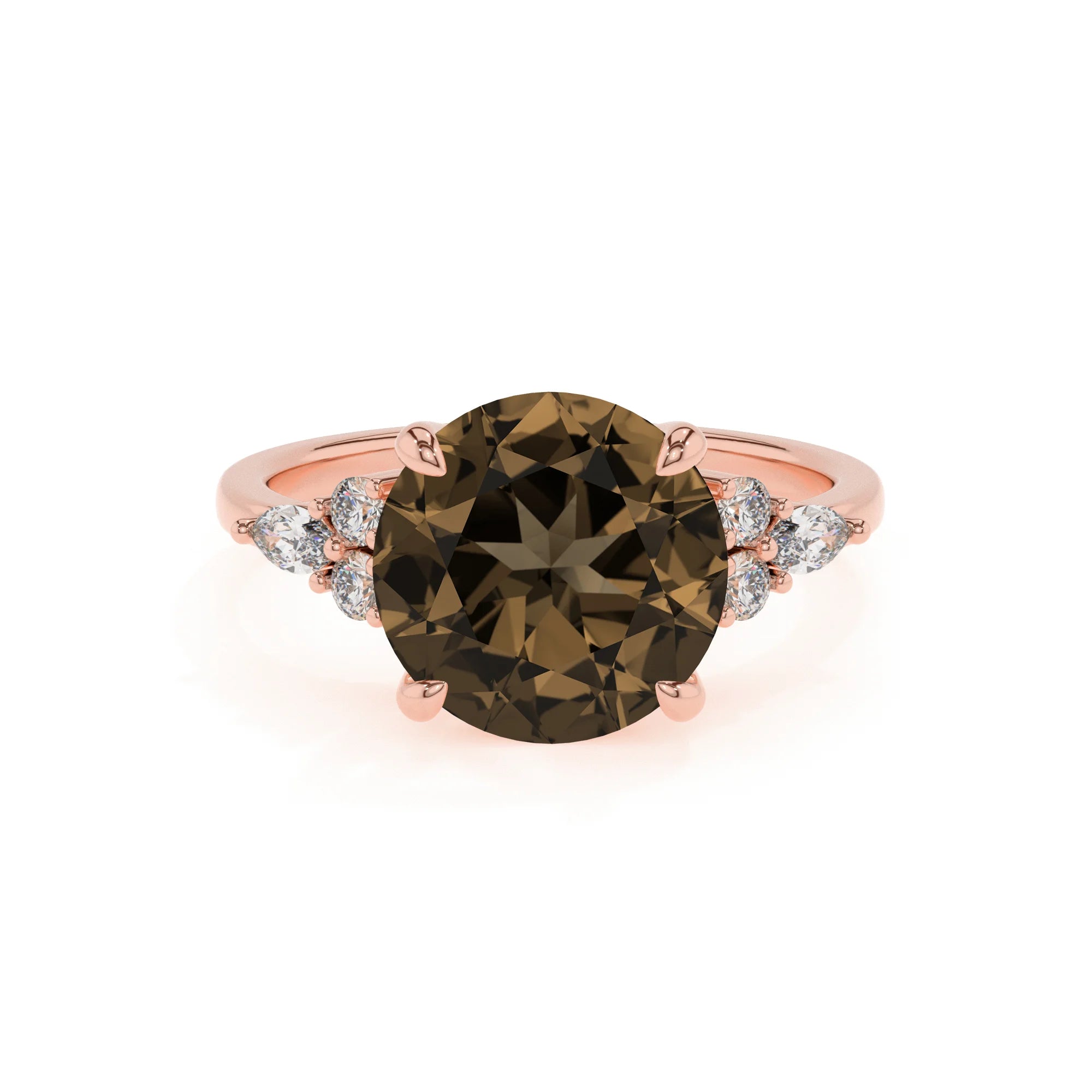 natural smoky-quartz round solitaire rings in rose gold