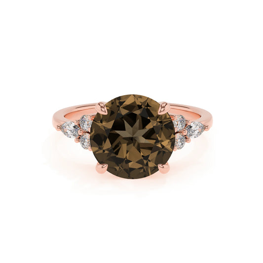 natural smoky-quartz round solitaire rings in rose gold