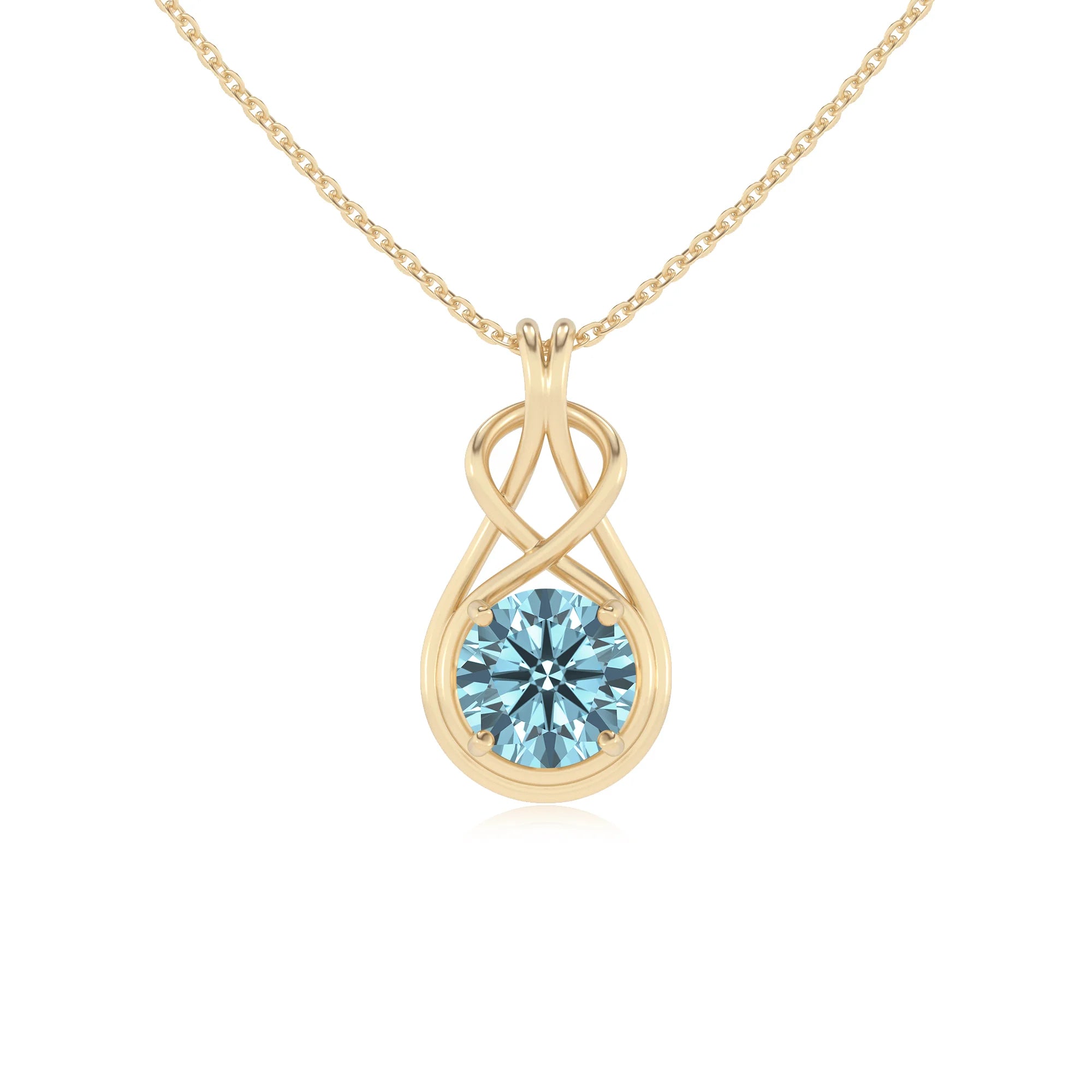 lab grown aquamarine round solitaire necklaces in yellow gold