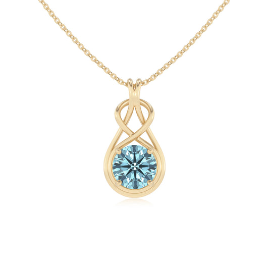 lab grown aquamarine round solitaire necklaces in yellow gold