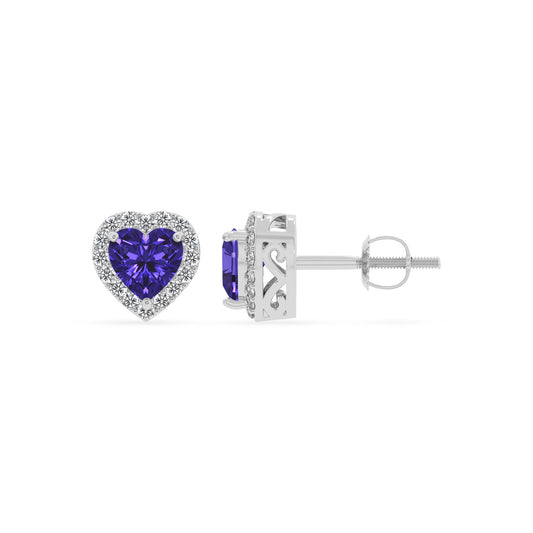 lab grown tanzanite heart stud earrings in white gold