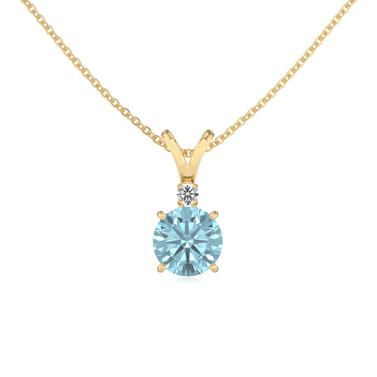 lab grown aquamarine round solitaire v-bale necklaces in yellow gold