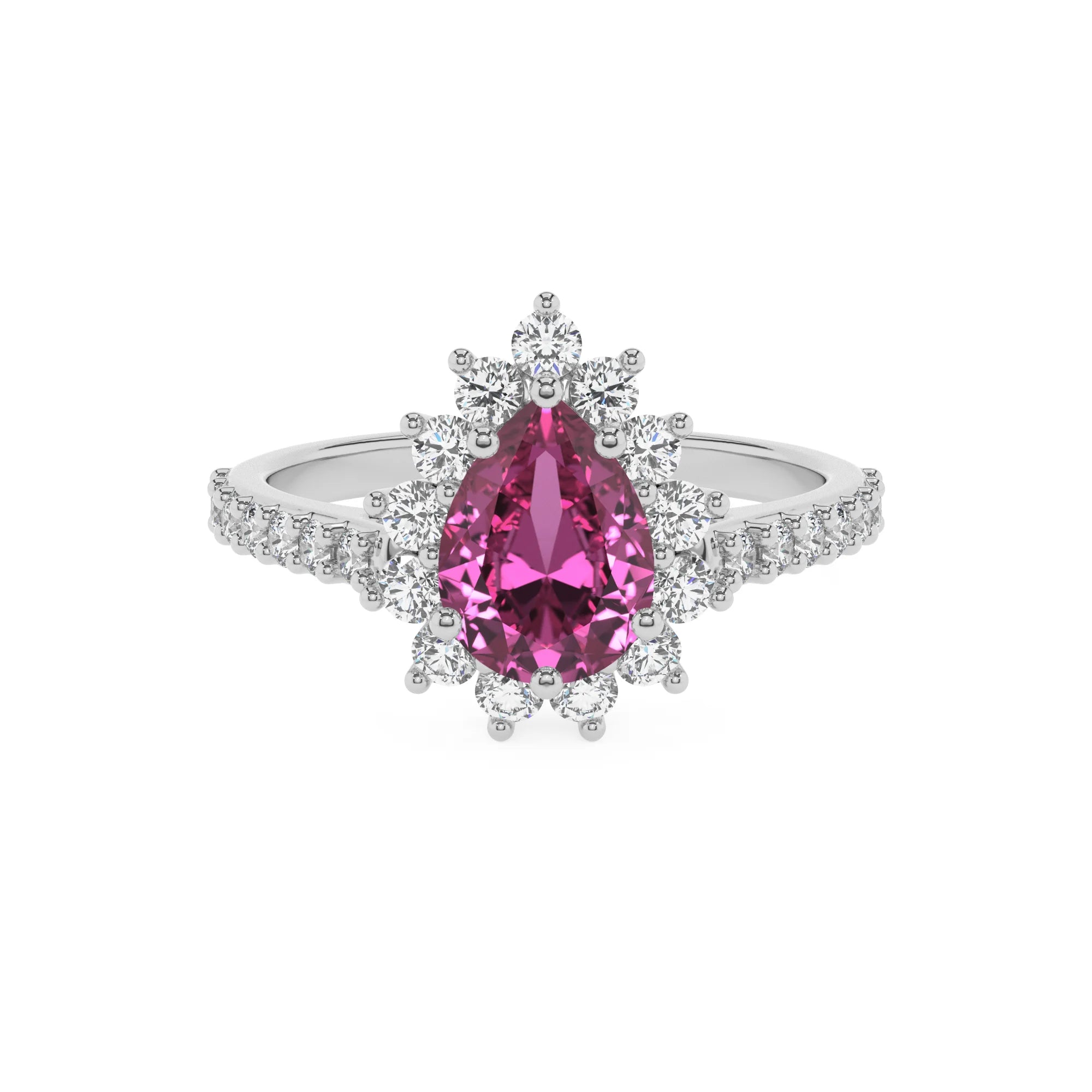 lab grown pink-sapphire pear solitaire rings in platinum