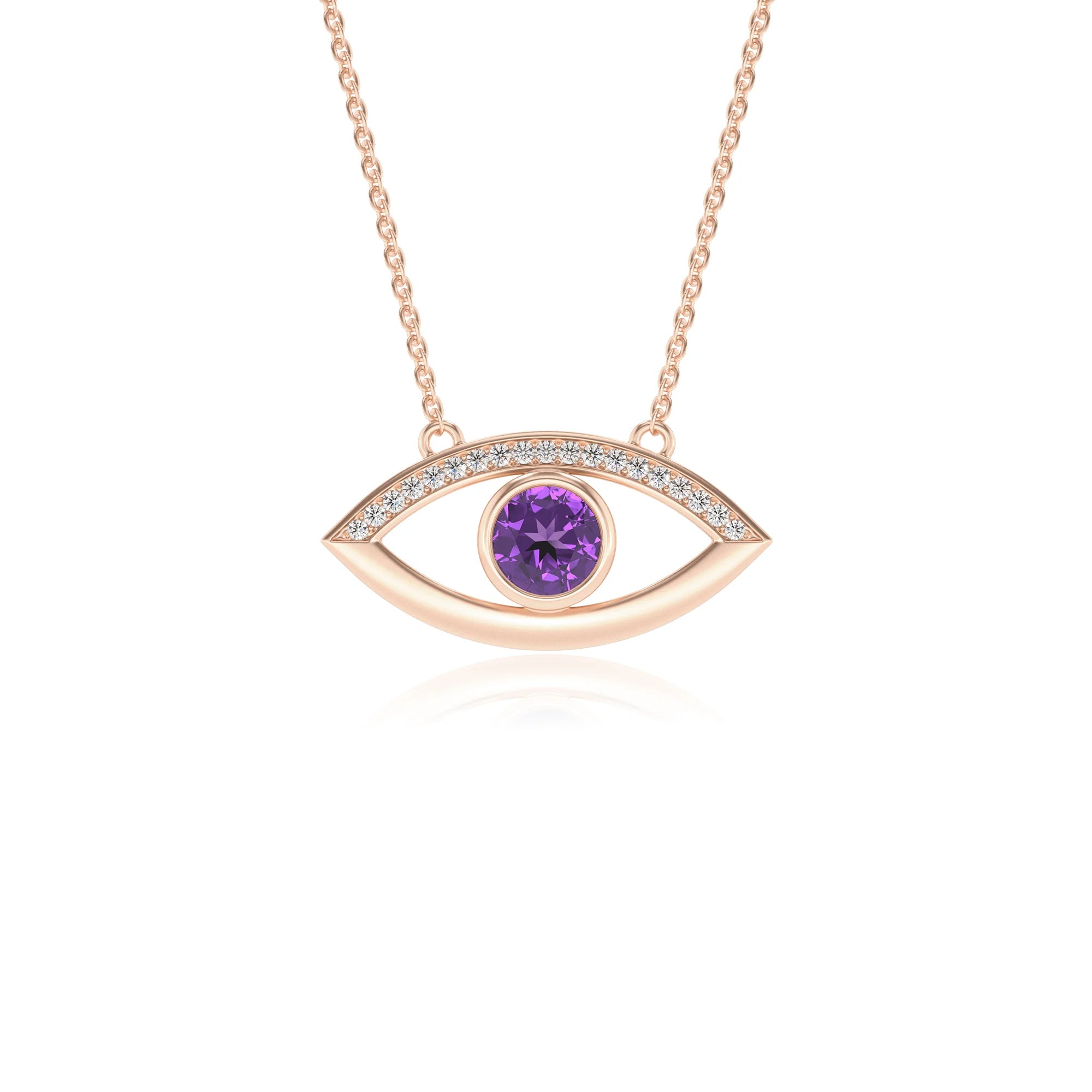 lab grown amethyst round solitaire necklaces in rose gold