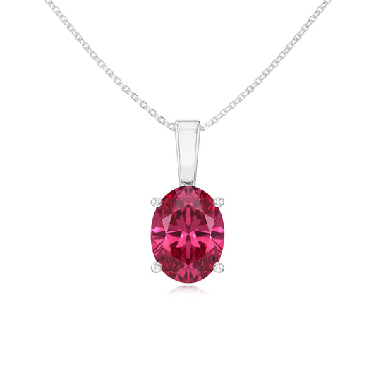 lab grown pink-tourmaline oval solitaire necklaces in white gold