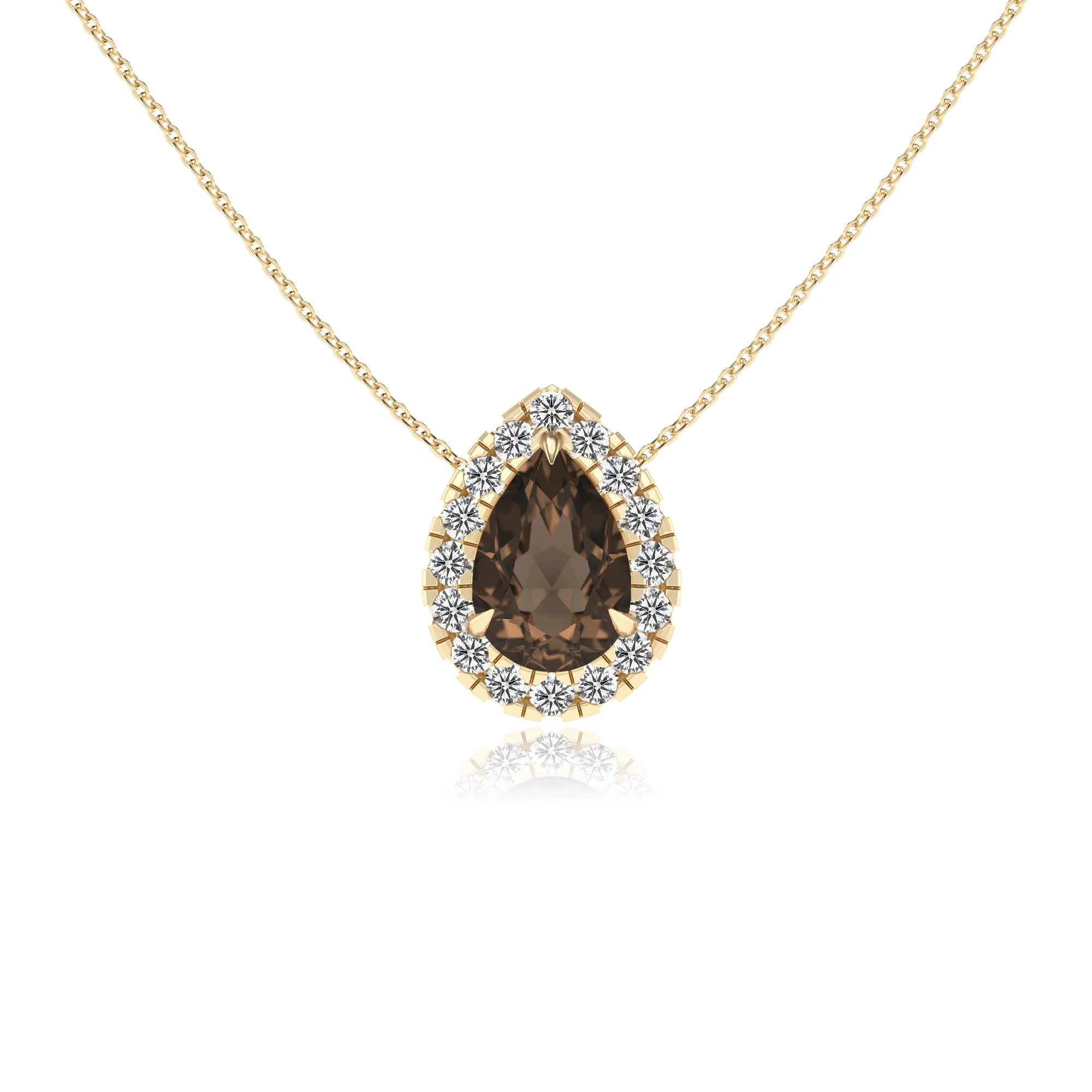 natural smoky quartz pear solitaire necklaces in yellow gold