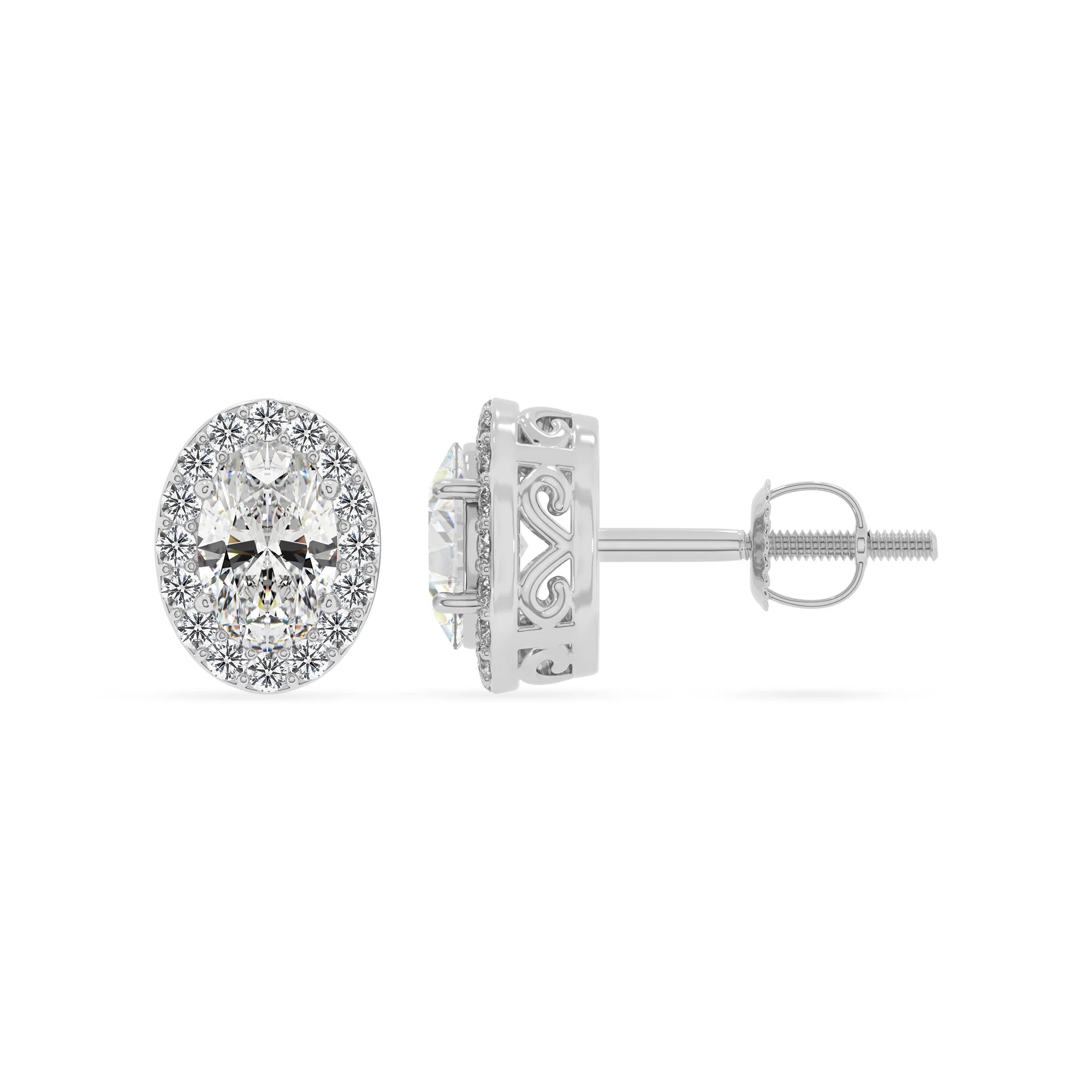 lab grown moissanite oval stud earrings in white gold