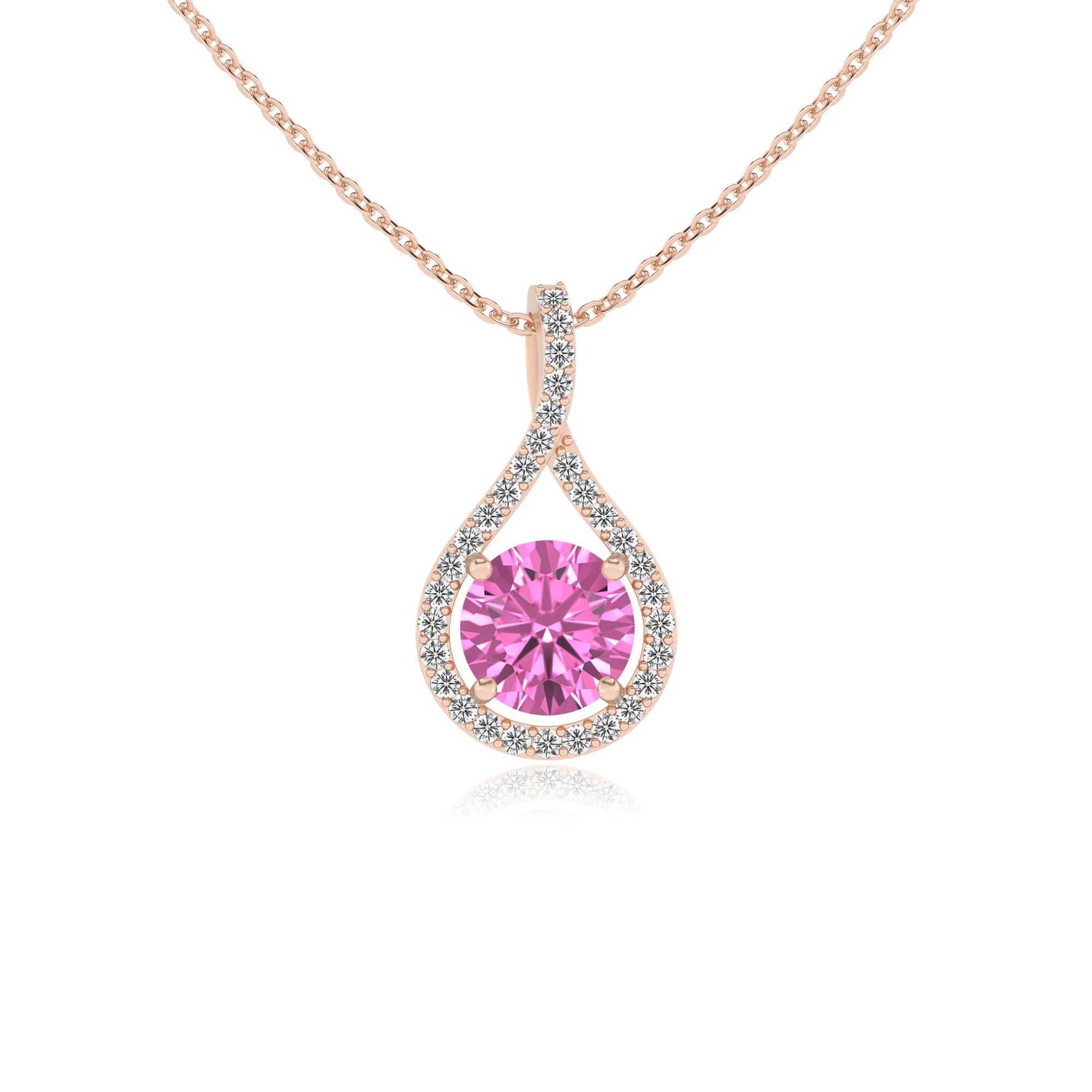 lab grown pink-sapphire round solitaire necklaces in rose gold