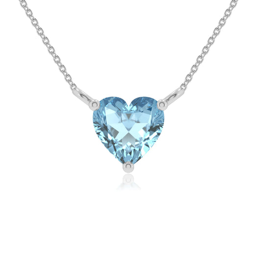 lab grown aquamarine heart solitaire necklaces in platinum