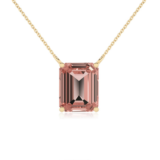 lab grown morganite emerald cut solitaire necklaces in yellow gold
