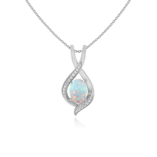 lab grown opal oval solitaire necklaces in white gold
