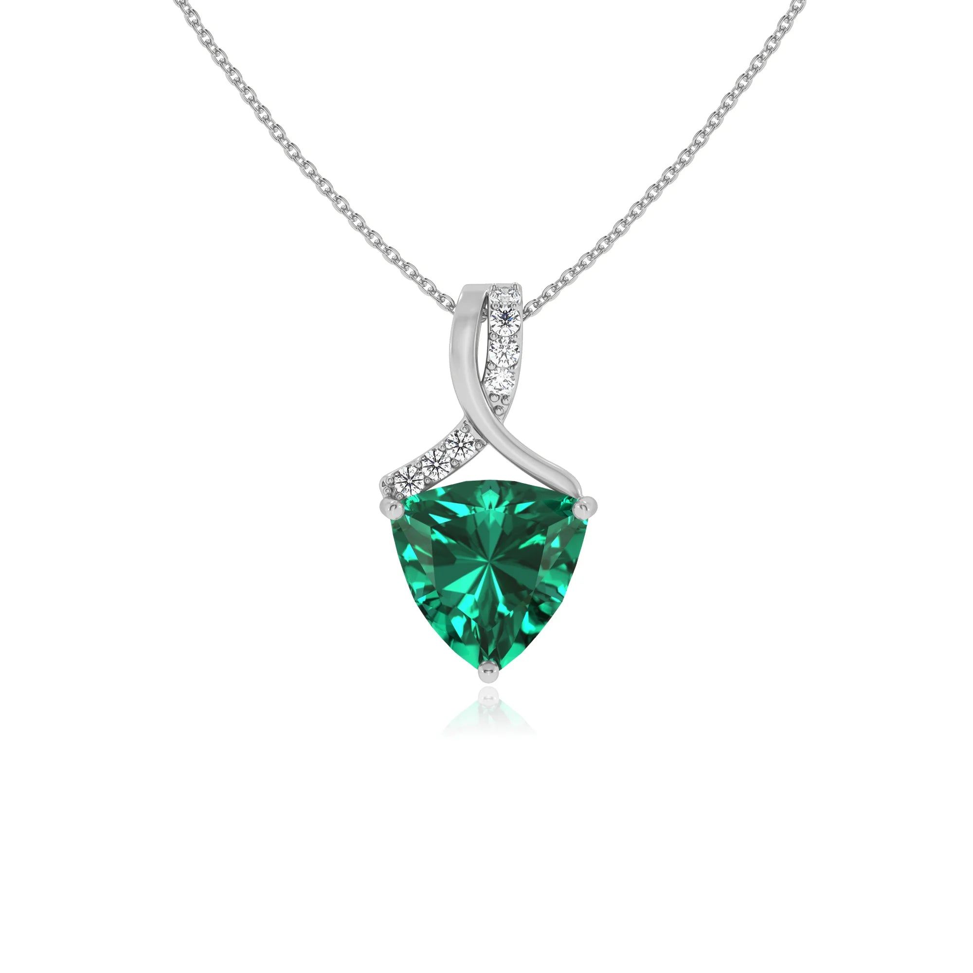 lab grown emerald trillion solitaire necklaces in platinum