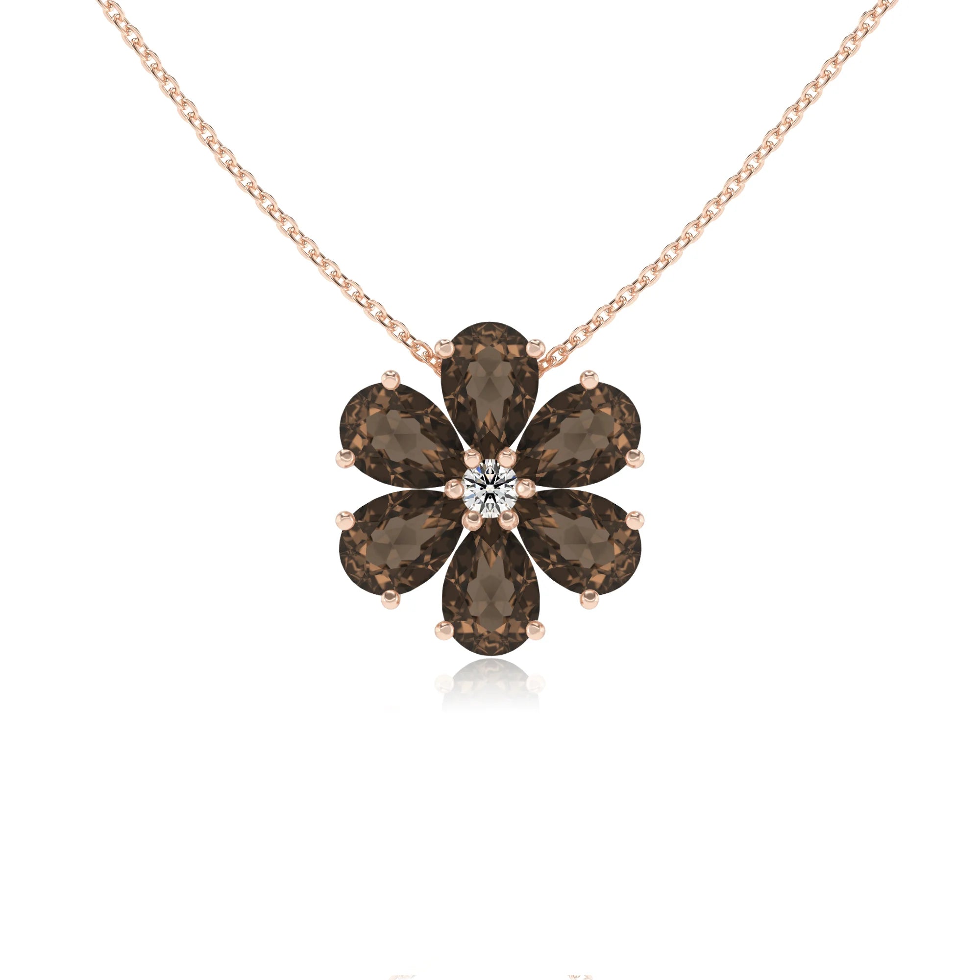 natural smoky-quartz pear solitaire necklaces in rose gold