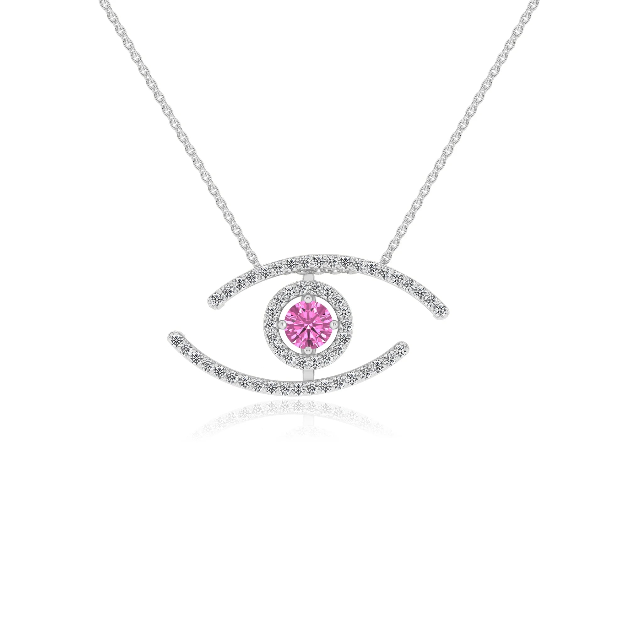 lab grown pink-sapphire round solitaire necklaces in sterling silver