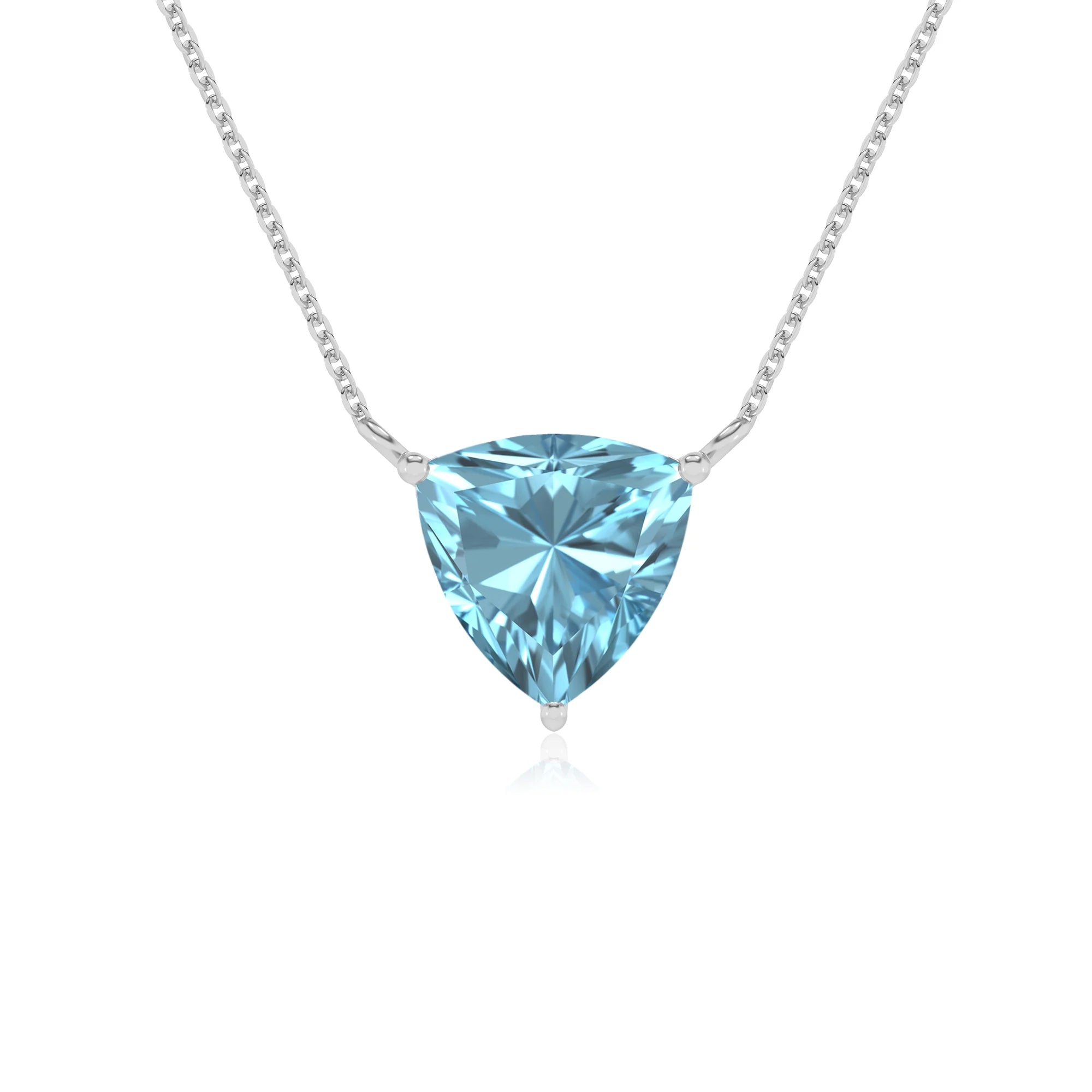 lab grown aquamarine trillion solitaire necklaces in platinum