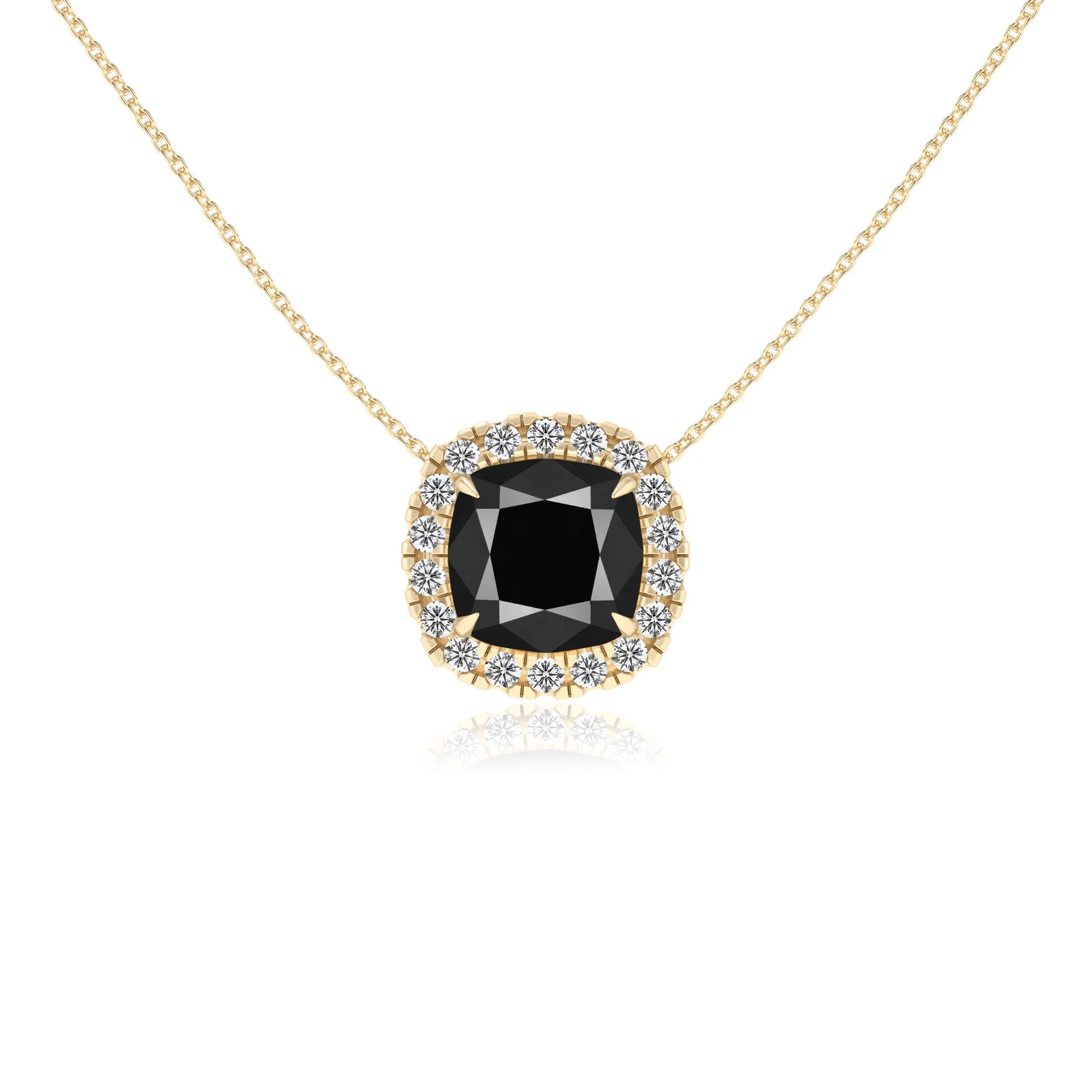 natural black onyx cushion solitaire necklaces in yellow gold
