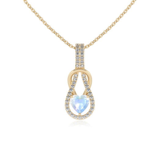 natural rainbow-moonstone heart infinity v-bale necklaces in yellow gold