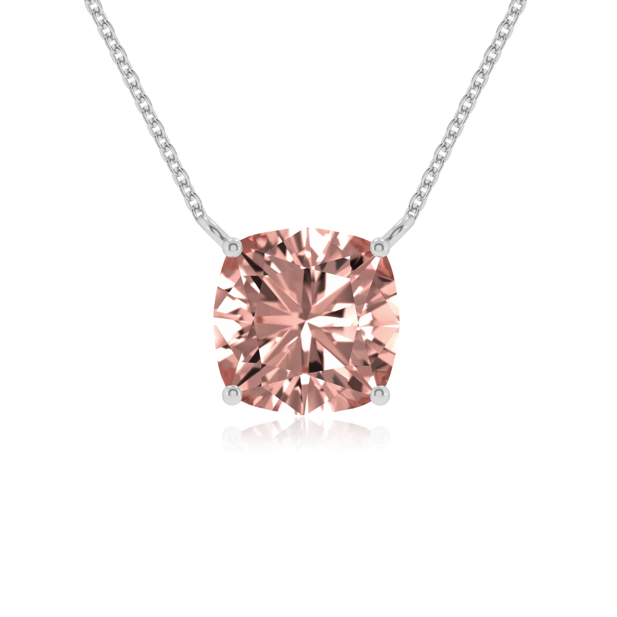 lab grown morganite cushion solitaire necklaces in platinum