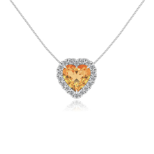 lab grown citrine heart solitaire necklaces in white gold
