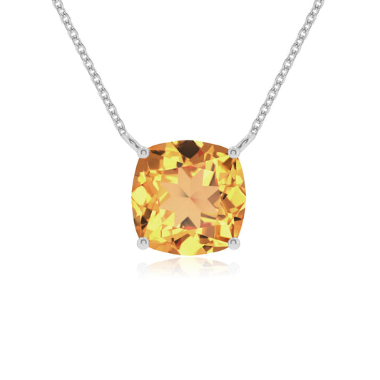 lab grown citrine cushion solitaire necklaces in sterling silver
